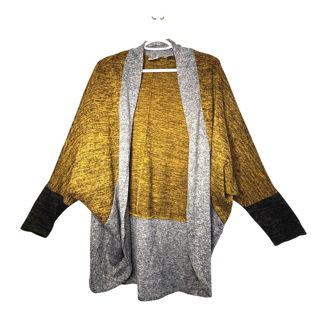 Daytrip Mustard Gray Colorblock Batwing Open Cardigan M Cozy Boho